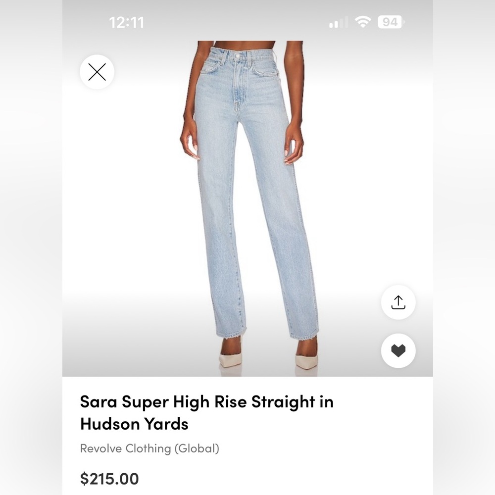 GRLFRND Sara Super High Rise Straight Jean in
Hudson Yards SIZE 30 light wash